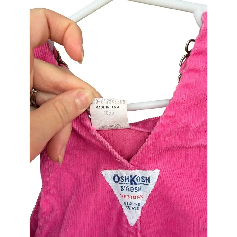 VINTAGE OshKosh Bgosh Pink Corduroy Overalls 6M USA Made